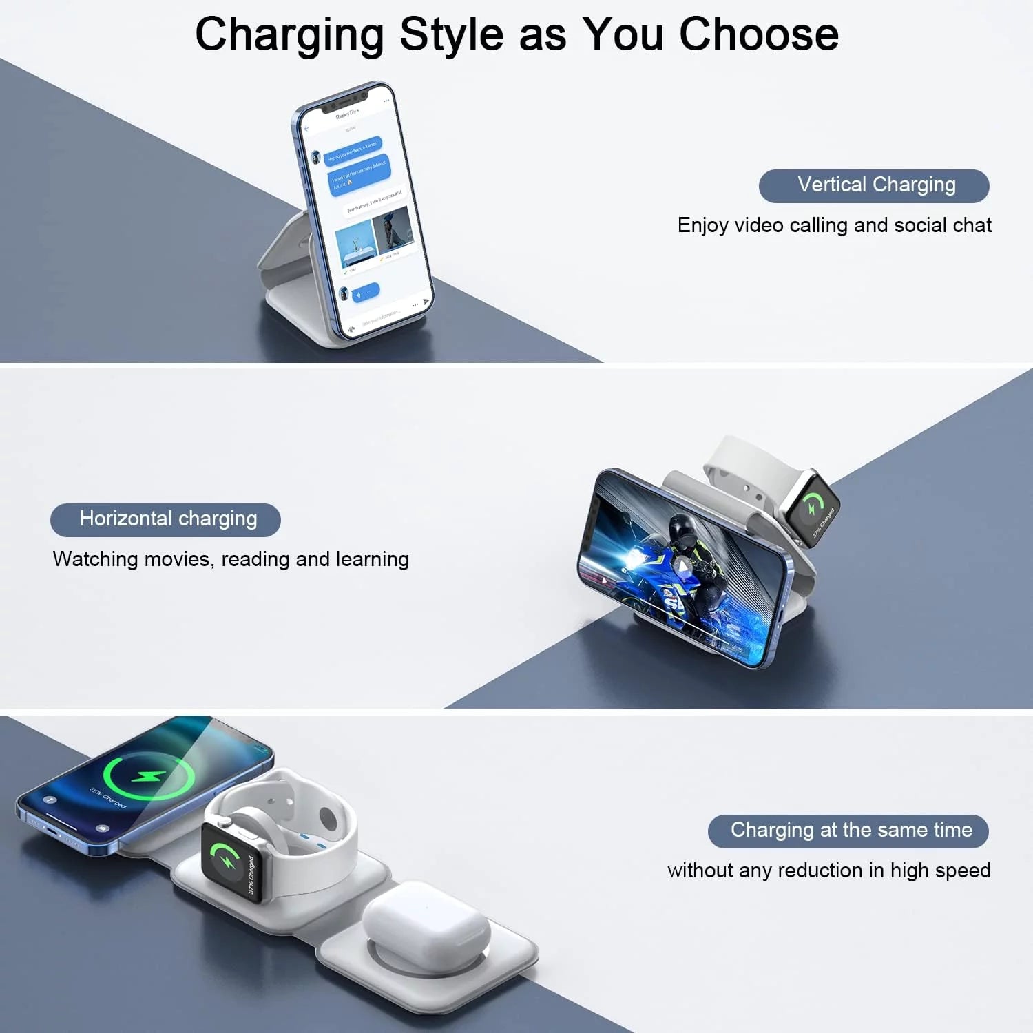 3 in 1 Wireless Charging Station for Multiple Device Apple