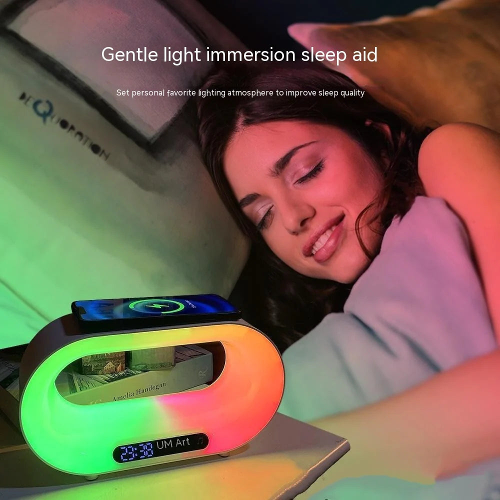 Multi-Function 3 in 1 LED Night Light APP Control RGB Atmosphere Desk Lamp Smart Multifunctional Wireless Charger Alarm Clock