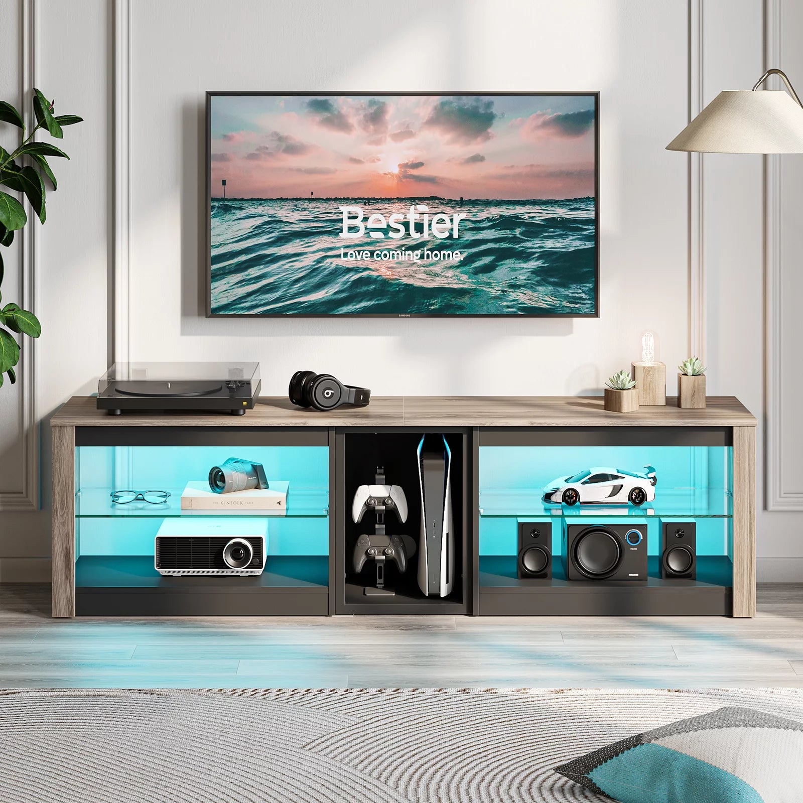 TV Stand for Tv's up to 70",  Table with RGB LED Lights and Storage Cabinet