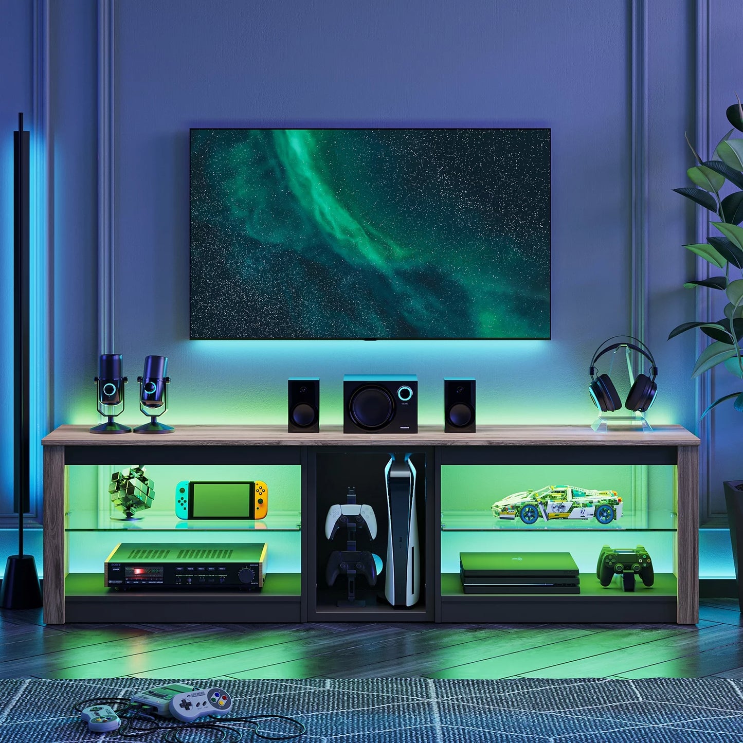 TV Stand for Tv's up to 70",  Table with RGB LED Lights and Storage Cabinet