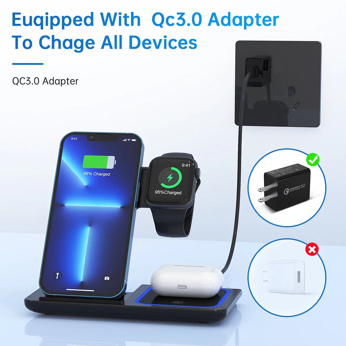 Wireless Charging Stand  (With QC3.0 Adapter)